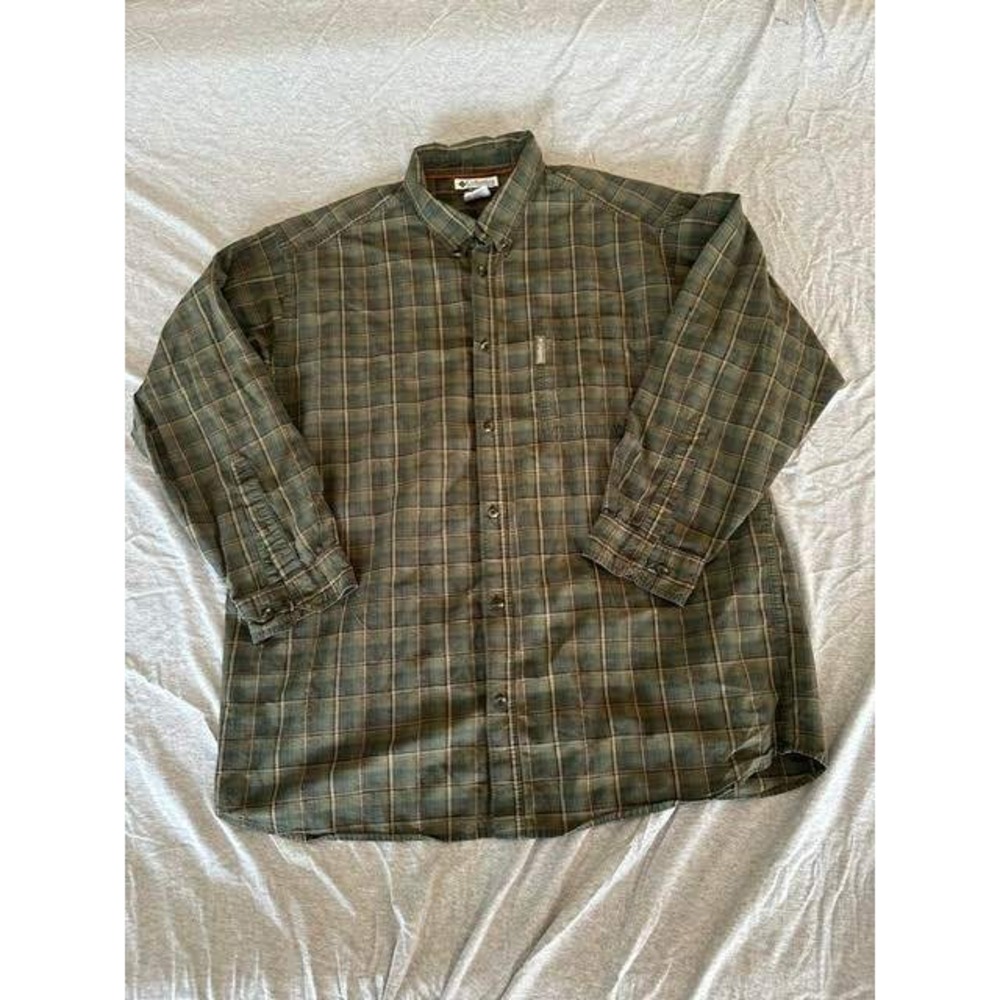 Columbia Sportswear Mens XXL Green Plaid Long Sleeve Button Down Shirt Pockets